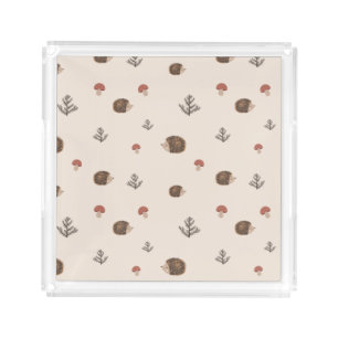 Cute Hedgehog and Mushrooms Forest Pattern Acrylic Tray