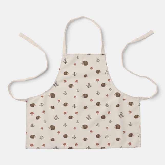 Cute Hedgehog and Mushrooms Forest Pattern Apron (Front)