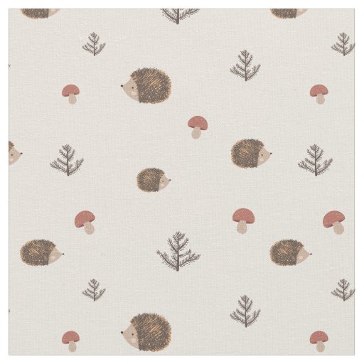 Cute Hedgehog and Mushrooms Forest Pattern Fabric