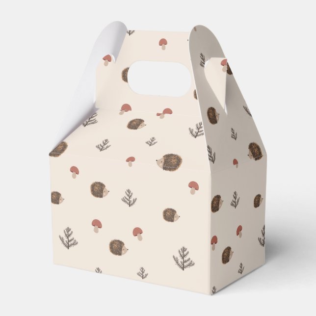 Cute Hedgehog and Mushrooms Forest Pattern Favor Boxes (Front Side)