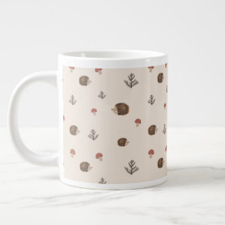Cute Hedgehog and Mushrooms Forest Pattern Giant Coffee Mug