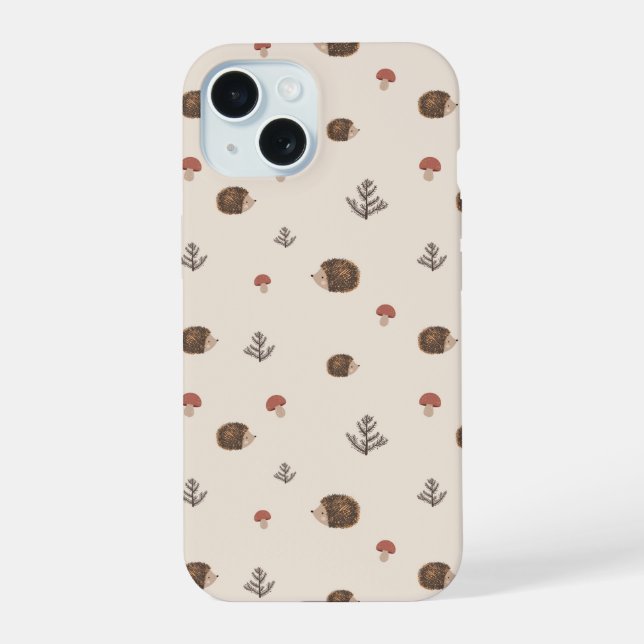 Cute Hedgehog and Mushrooms Forest Pattern Iphone Case (Back)