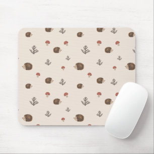 Cute Hedgehog and Mushrooms Forest Pattern Mouse Pad