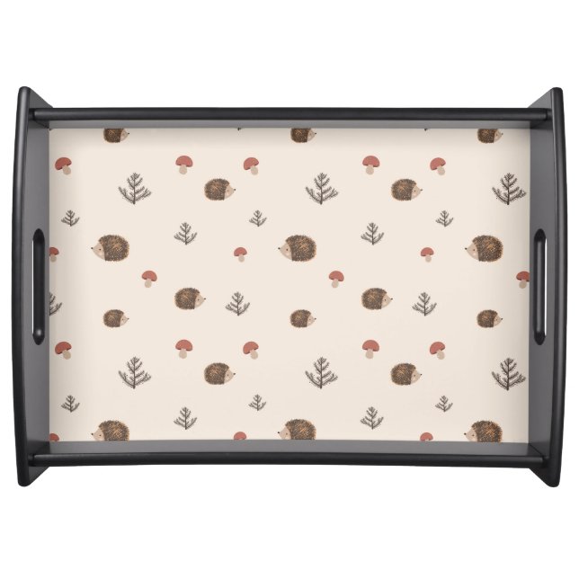 Cute Hedgehog and Mushrooms Forest Pattern Serving Tray (Front)