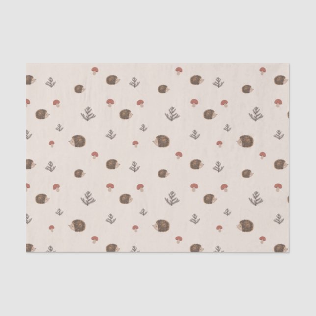 Cute Hedgehog and Mushrooms Forest Pattern Tissue Paper (Front)