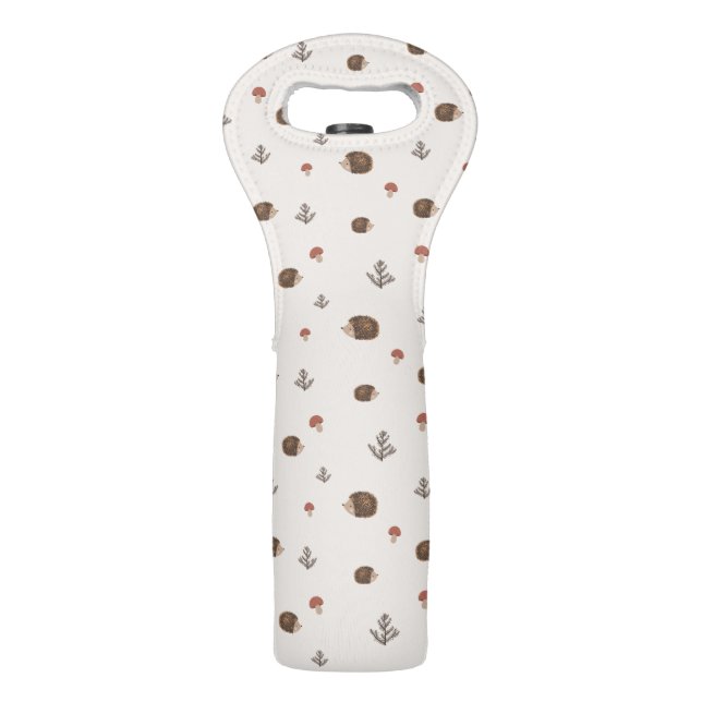 Cute Hedgehog and Mushrooms Forest Pattern Wine Bag (Front)
