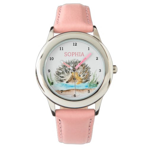 Cute Hedgehog Animal Girly Kids Pink Watch