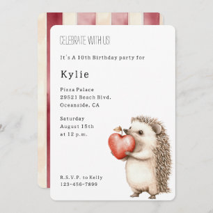 Cute Hedgehog Animal Heart Birthday Invitation
