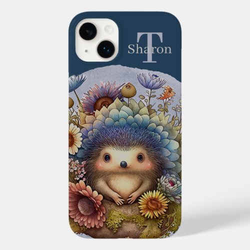 cute hedgehog animal lovers add monogram Case_Mate iPhone 14 plus case