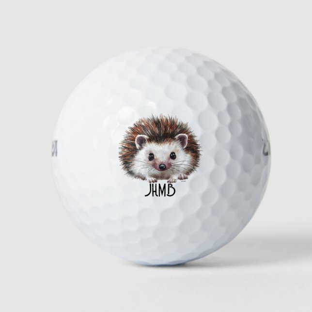 Cute Hedgehog Animal Monogram Art Golf Balls (Front)