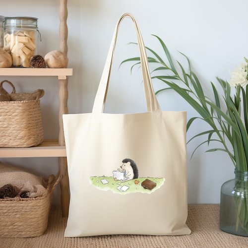 Cute Hedgehog Animal with Computer Color Tote Bag