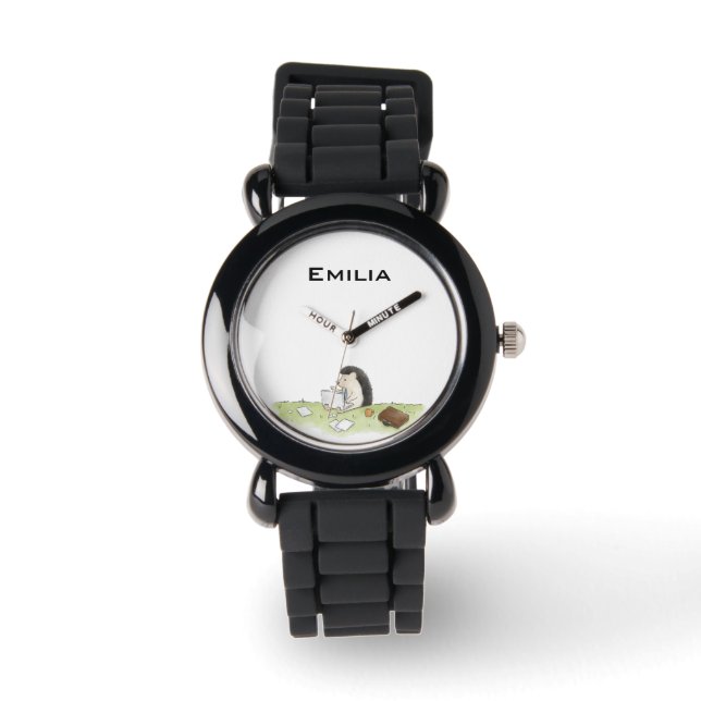 Cute Hedgehog Animal with Computer Color Watch (Front)