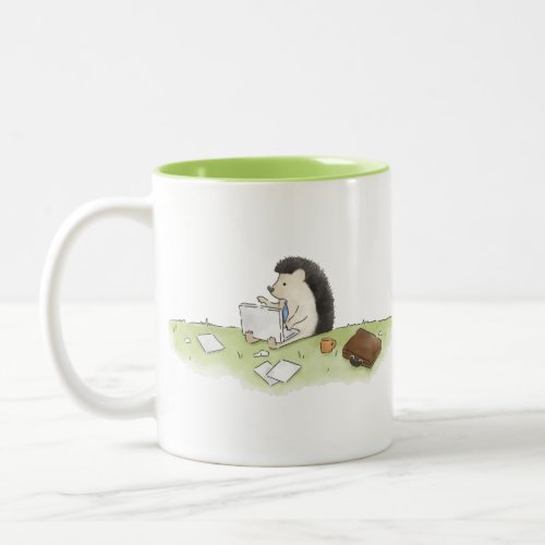 Cute Hedgehog Animal with Computer Double_Sided Two_Tone Coffee Mug
