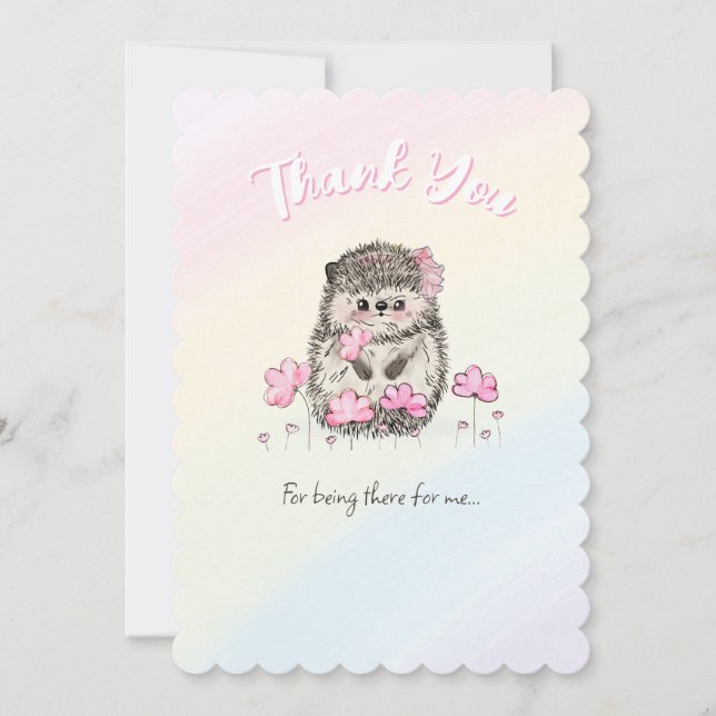 Cute Hedgehog Appreciation Grateful Rainbow Thank You Card (Front)