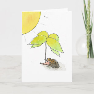 Cute Hedgehog Art, Ink and Watercolor Print Card