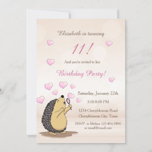 Cute Hedgehog Autmn Girl´s Birthday Invitation