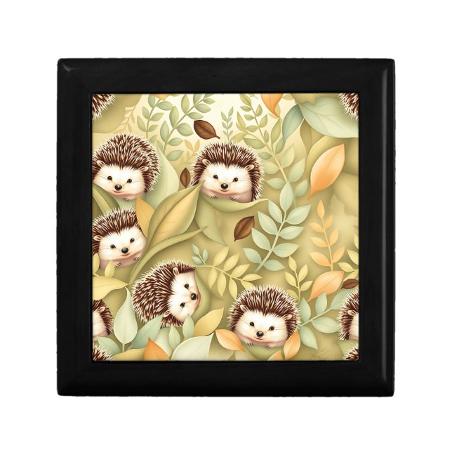 Cute Hedgehog Autumn Leaves Pattern Gift Box (Front)