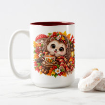 Cute Hedgehog Autumn Mug, Cozy Woodland Animal