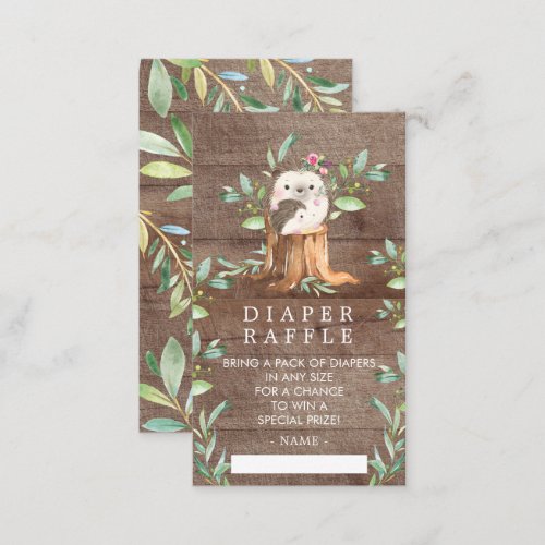 Cute Hedgehog Baby Shower Diaper Raffle Ticket Enclosure Card