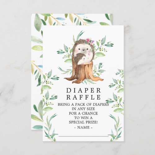 Cute Hedgehog Baby Shower Diaper Raffle Ticket Enclosure Card