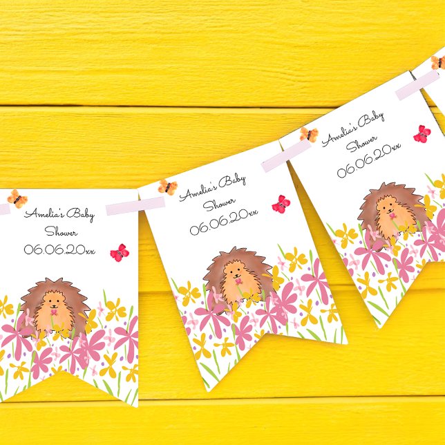 Cute Hedgehog Baby Shower Personalized Bunting Flags (Creator Uploaded)