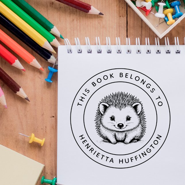 Cute Hedgehog Baby This Book Belongs To Kid's Name Rubber Stamp (Creator Uploaded)