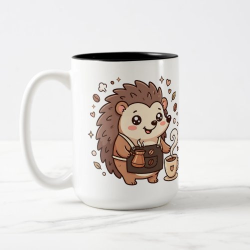 Cute Hedgehog Barista Two-Tone Coffee Mug