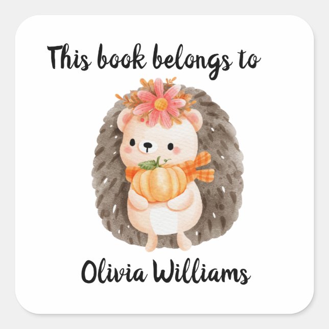 Cute Hedgehog belongs to Square Sticker (Front)