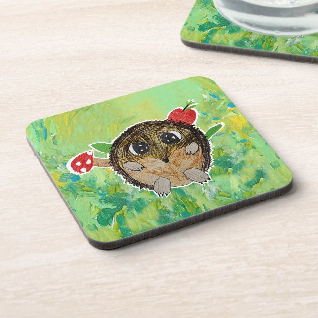 Cute Hedgehog Beverage Coaster (Left Side)