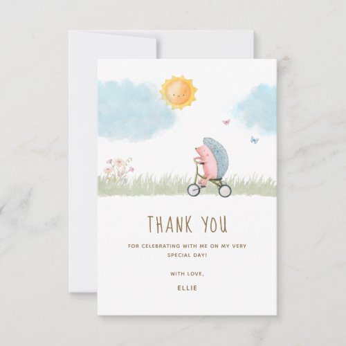 Cute Hedgehog Bicycle Baby Shower Thank You Card