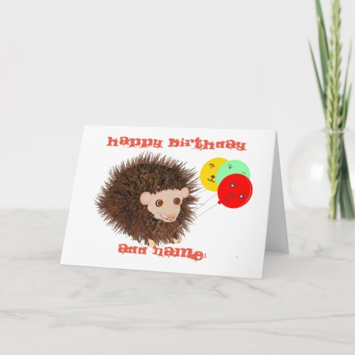 Cute hedgehog Birthday add name Card