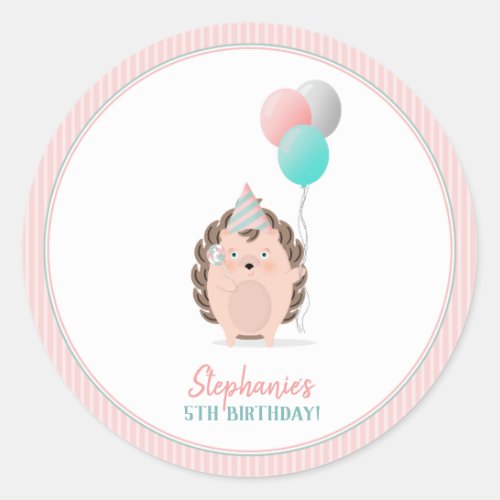Cute Hedgehog Birthday Classic Round Sticker