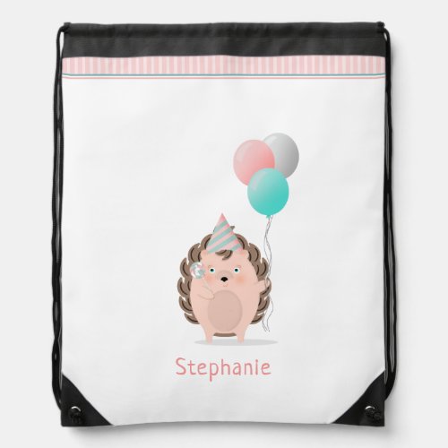 Cute Hedgehog Birthday Drawstring Bag