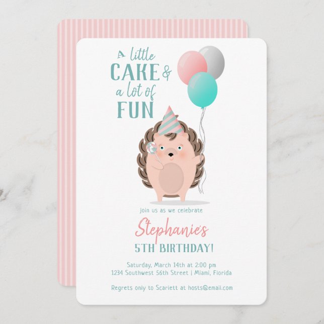 Cute Hedgehog Birthday Invitation (Front/Back)