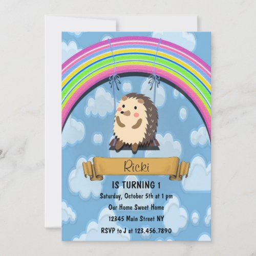 Cute Hedgehog Birthday Invitation