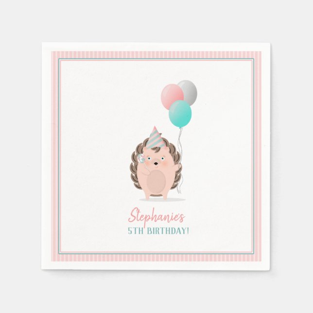 Cute Hedgehog Birthday Paper Napkins (Front)