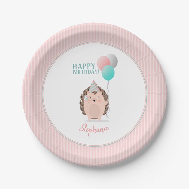 Cute Hedgehog Birthday Paper Plates (Front)