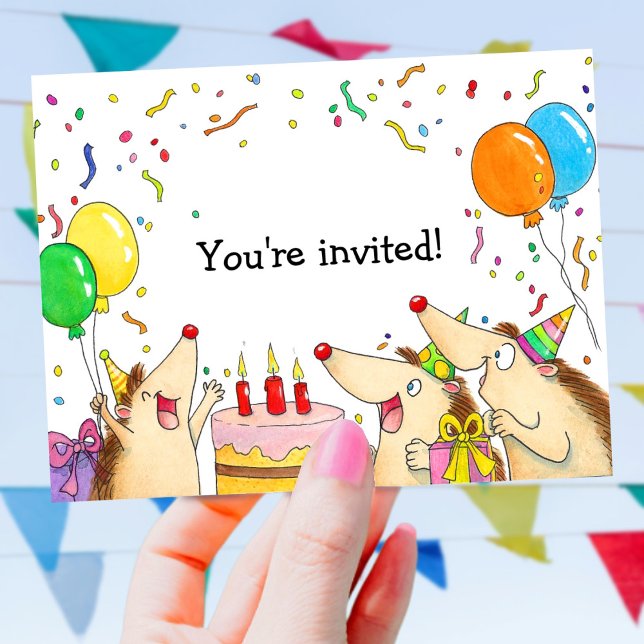 Cute Hedgehog Birthday Party Invitation Postcard (Creator Uploaded)
