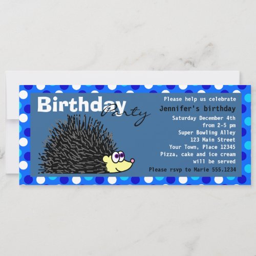 Cute Hedgehog Birthday Party Invite - Blue