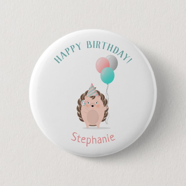 Cute Hedgehog Birthday Pinback Button (Front)