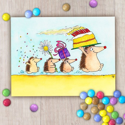 Cute Hedgehog Birthday postcard 