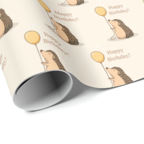 Cute Hedgehog Birthday Wrapping Paper Porcupine