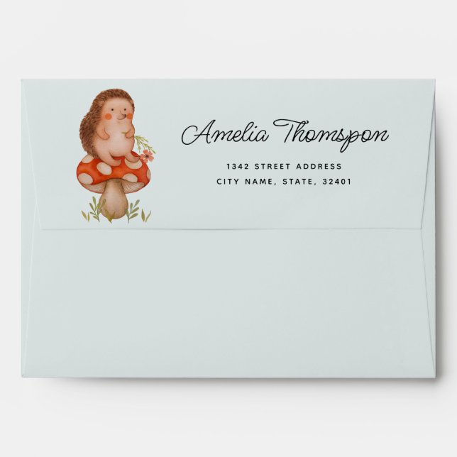 Cute Hedgehog Blue Baby Shower Return Address Envelope (Back (Top Flap))