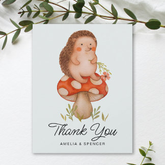 Cute Hedgehog Blue Baby Shower Thank You Card