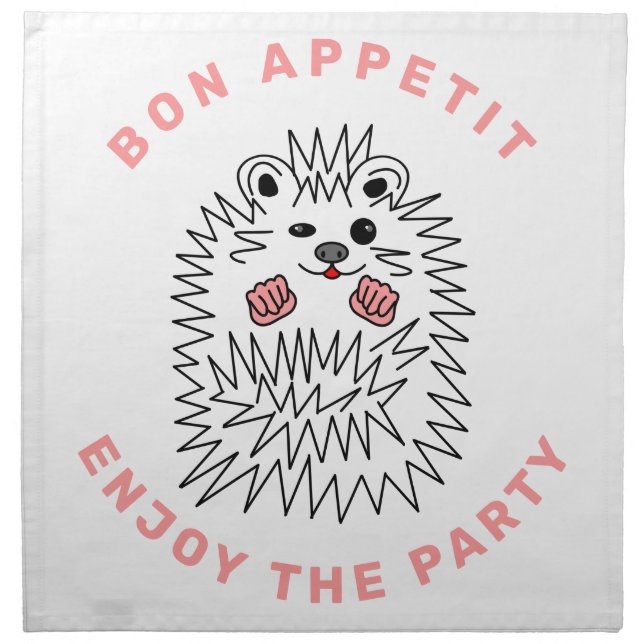 Cute Hedgehog. Bon Appetit. Enjoy The Party Cloth Napkin (Front)