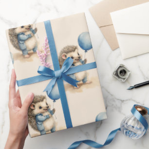 Cute Hedgehog Boy Birthday Wrapping Paper