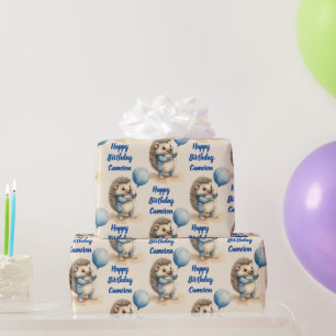 Cute Hedgehog Boys Personalized Birthday Wrapping Paper