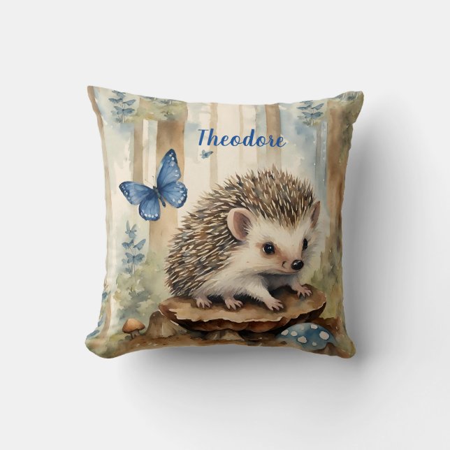 Cute Hedgehog Boys Personalized Throw Pillow (Front)