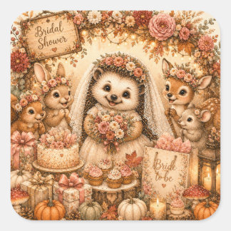 Cute Hedgehog Bridal Shower Bride Square Sticker