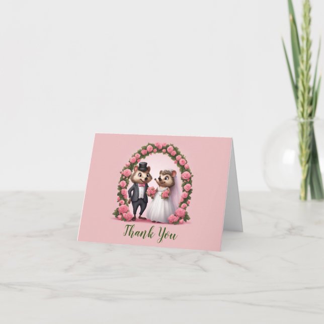 Cute Hedgehog Bride and Groom Thank You Notes (Front)